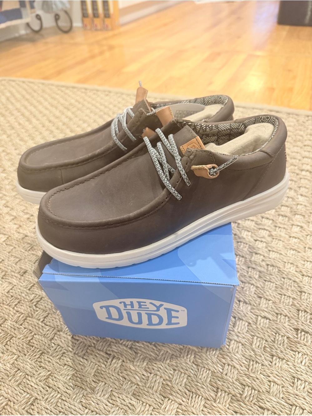 Hey Dude Brown Lace-Up Casual Slip-On Shoes with White Sole size 9- no box incl